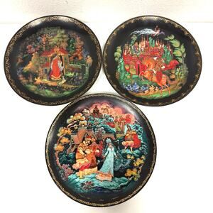 Vintage 1988 Russian Palekh Fairy Tale Collector Plates Bradex Godl- Set of 3